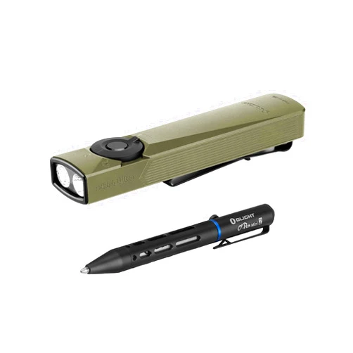 OLIGHT Arkfeld Ultra Cool White 1400 Lumens Flat Flashlight, Rechargeable Compact Pocket Light Bundle with O'Pen Mini 2 Ballpoint Pen