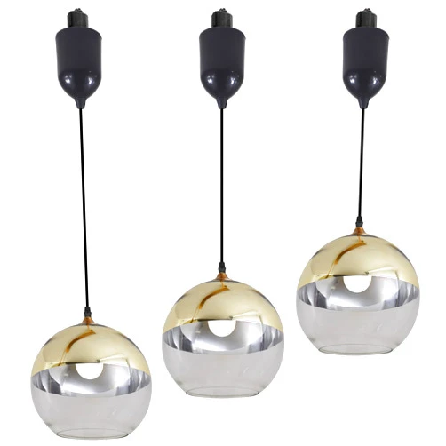 SKIVTGLAMP Adjustable Hanging Height Juno Track Lighting Pendants, 4 Ft Cord, J-Type Track Mounted Vintage Gold Globe Glass Shade, E26 Socket for Bar Planting 3 Lights Kitchen Vaulted Ceiling