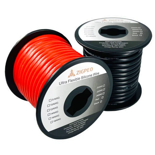 ZIGPEO 10 AWG Silicone Wire 50FT, Extra Flexible 10 Gauge Stranded Copper Wire, High Temp 392℉ 600V - RC, Automotive, Battery | Tinned Copper Conductor - 25FT Red & 25FT Black Spools
