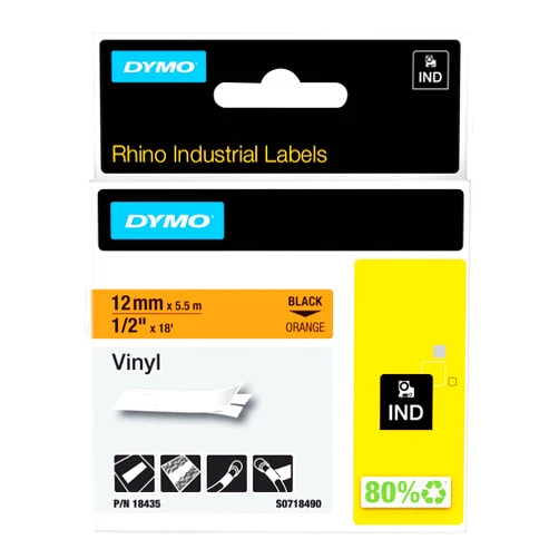 DYMO Industrial Labels for DYMO Industrial Rhino Label Makers, Black on Orange, 1/2