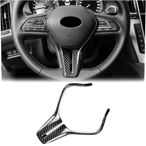 AIRSPEED Car Steering Wheel Cover Sticker Real Carbon Fiber Steering Wheel Center Frame Decorative Sticker Trim for Infiniti Q50 Q60 2018 2019 2021 2022 Accessories (Black)