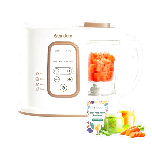 Gemdom Large 4.5 Cup Baby Food Maker, 4-1 Steamer and Blender Food Processor for Homemade Organic Puree Smoothie Mash, Sterilize and Warm Function, 6 Pack Reusable Food Pouches, Baby Essentials