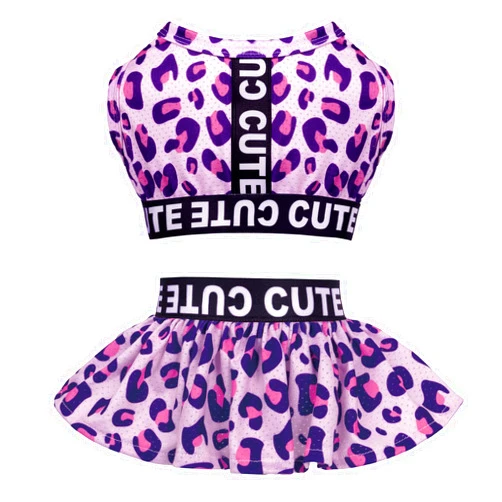CuteBone Two Piece Dog Sports Dress Athleisure Leopard Print Puppy Pink Skirt Lightweight Small Dogs Girl Clothes Cat Apparel SPS01L
