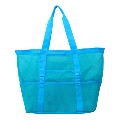 WRAOW Large Mesh Beach Bag - Ultimate Family Beach Bag with 9 Deep Pockets, sturdy handles and Durable Zipper