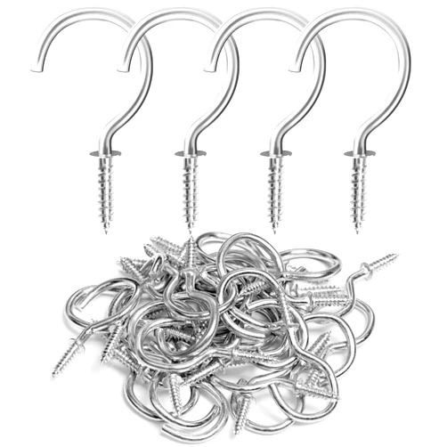 RELBRO Screw Hooks, 1-1/4 Inch Metal Screw in Cup Hooks, Silver, 50 Pcs