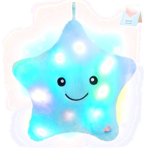 WEWILL 9'' LED Twinkle Star Soft Plush Pillow Toys Glowing Stuffed Star Light up Pillow Plush with Colorful Night Lights Birthday Valentines Day Gift for Toddler Kids(Blue)
