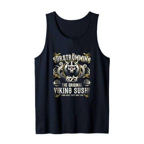 Spassprediger's Lutefisk & Surströmming Merch Surströmming Challenge Viking Sushi Puke Fish Tank Top