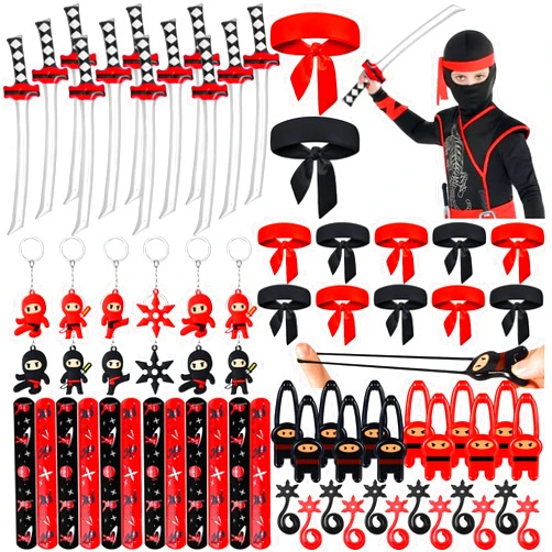 Lorfancy 72 Pcs Ninja Party Favors Supplies Kids Ninja Toys Headbands Slap Bracelets Stickers Keychains Accessories Boys Ninja Samurai Birthday Party Decorations Goodie Bag Fillers Gifts