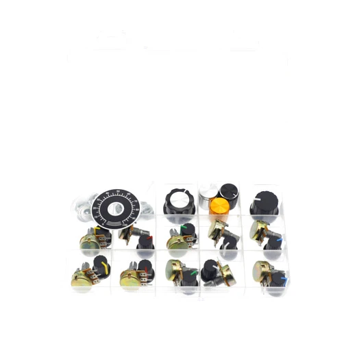 HUABAN (Pack of 10) WH148 Horizontal Single Turn 3 Pins Potentiometer B100R 100 Ohm Variable Resistors 15mm knurled Shaft Aluminum Alloy Knob Caps
