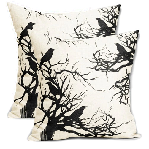 Aytipun Halloween Crow Pillow Covers 18x18 Set of 2 Black Cream Tree Horror Themed Style Decorative Outdoor Pillowcases Farmhouse Holiday Throw Cushion Case Decor for Home Couch Sofa Bed