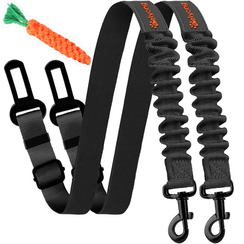 Felyong Dog Seatbelt, Ajustable Dog Car Harness Strap, Stretchy Pawsafe Pet Dog Seat Belt (2+1Packs)