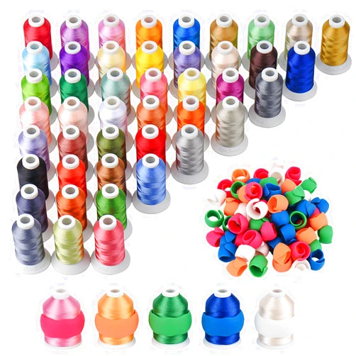 Simthread 45 Brother Colors Polyester Embroidery Machine Thread with 50 Thread Holder, 550Y Each Spool Embroidery Threads for Sewing and Spool Huggers, Machine Embroidery Quilting Serger Supplies