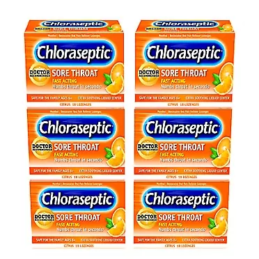 Chloraseptic Sore Throat Lozenges | Citrus | 18 ct | Pack of 6 | Fast Acting Pain Relief