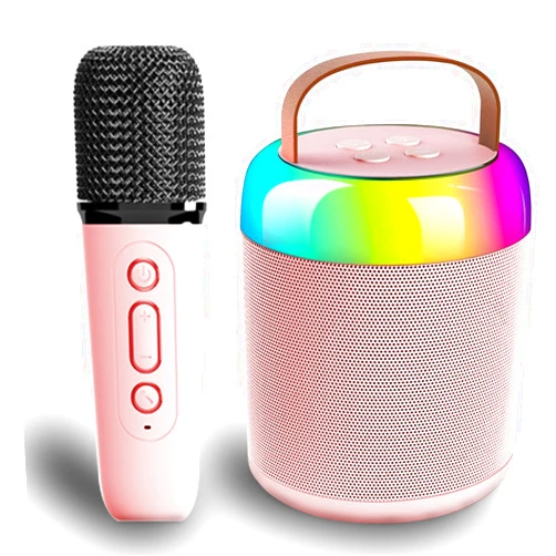 ANBURI Mini Karaoke Machine for Kids & Adults, Portable Bluetooth Speaker with 1 Wireless Mics, Microphone Speaker Set with LED Lights for Home Party, Birthday Gifts for Girls Boys Kids