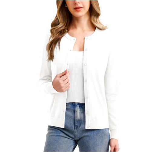 MAGCOMSEN Women's Soft Cardigan Sweater Lightweight Crew Neck Long Sleeve Open Front Button Cardigan Casual Dressy