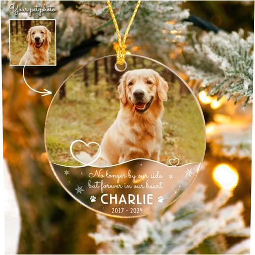 LiloSix Personalized Memorial Pet Christmas Acrylic Ornament, Car Accessories Christmas Tree Decorations, Custom Pet Picture and Dog, Cat Name Keepsake, Car Hanging Ornament 2024, Dog Lovers Gifts for Women