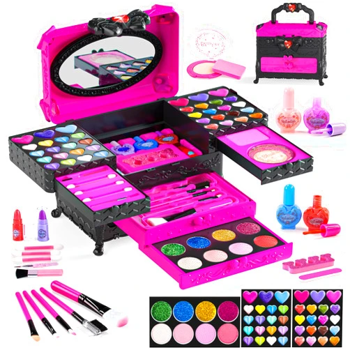 Sbekiev Kids Makeup Kit for Girl Toys - Girls Make Up kit, Real Washable Makeup Set for Girls Princess Gift, Safe & Non-Toxic Toddlers Pretend Cosmetic Kits Gift for Age 3-12 Year Old Christmas Birthday