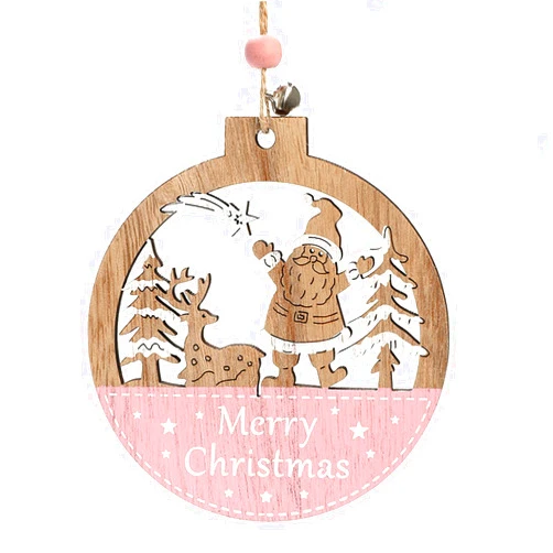 GOOIT Engraving Wooden Christmas Tree Ornaments Hanging Pendant Crafts Christmas Decoration Ornaments for Xmas Tree Party Decor