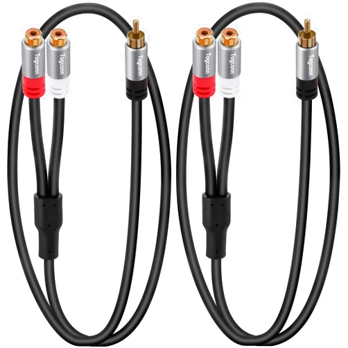Togconn RCA Y-Adapter Splitter Cable 2Pack,1 RCA Male to 2 RCA Female Stereo Audio Video Subwoofer Car Audio Cable Y Splitter Adapter Extension Cord for Home Theater, Hi-Fi System, Amplifier, Speaker-2 Feet