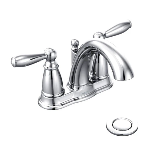 Moen Brantford Chrome Two-Handle Low-Arc Traditional Centerset Bathroom Faucet with Drain Assembly, 6610