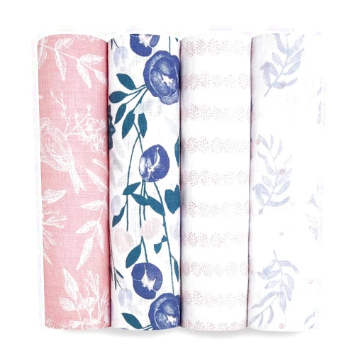 aden + anais Essentials Muslin Swaddle Blankets for Baby Girls and Boys, Newborn Receiving Blanket for Swaddling, 100% Cotton Baby Swaddle Wrap, 4 Pack, Flower's Bloom