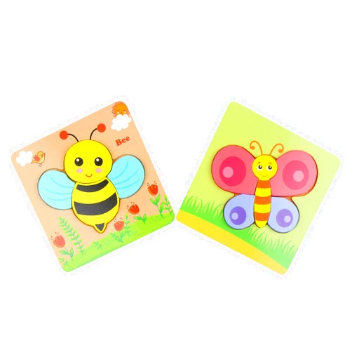 FINGOOO 2 Pack Wooden Puzzles for Toddlers 1-3,Baby Puzzle Educational Toy Gift (Butterfly Bee)