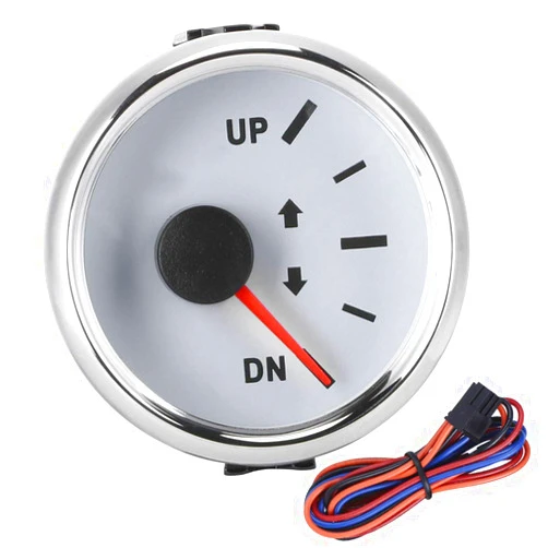 Terisass Boat Marine Trim Gauge 52mm/2in UP-DN Boat Gauges Set 0-190ohm Signal Trim Tilt Indicator Red Backlight (White Dial Silver Frame)