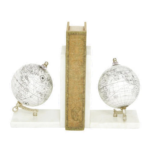 Deco 79 Marble Globe Decorative Bookends Non Skid Bookends with Silver Metal Accents, Set of 2 Office Bookends5