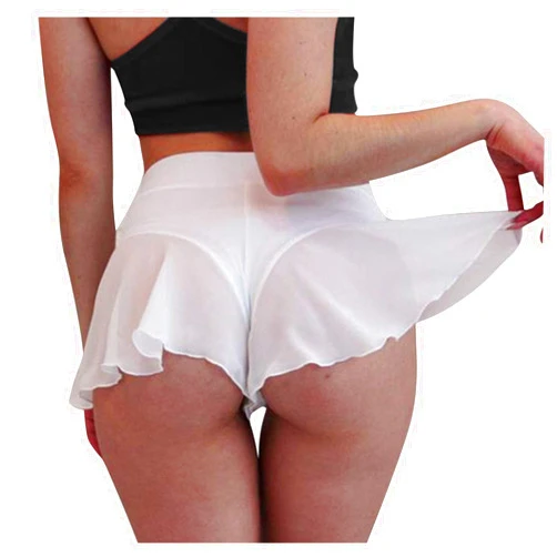 Generic Sexy Mini High Waist Skorts Skirt for Women Ruffled Pole Dance Shorts Hot Pants Tight Shorts Sheer Mesh Flowy Lingerie