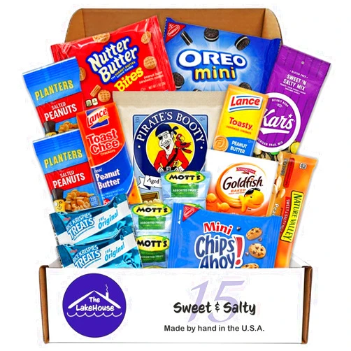 The LakeHouse Care Package for College Students 15 Count, Military, Finals, Birthday, Office Snacks, Road Trips and Camp Care Package with Chips, Cookies and Candy From The LakeHouse