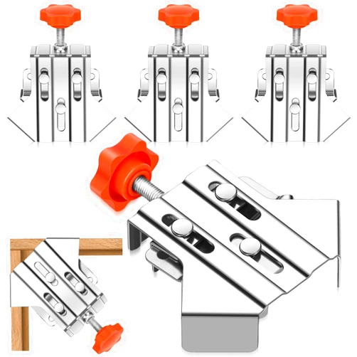 Hicarer 4 Pcs Multipurpose Stainless Steel 90 Degree Corner Clamp, T Shaped Right Angle Clamping for Woodworking, Stainless Steel Right Corner Clamps for Woodworking Photo Framing (Open Type)