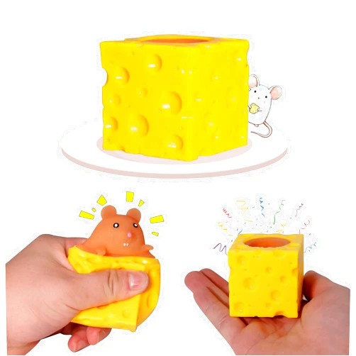Holgosiu Mouse Squishy Toy Cheese Stress Ball Squishy Rat Squeeze Cheese Fidgets Squishy Mice Toy Stress Novelty Toy for ADHD ADD OCD