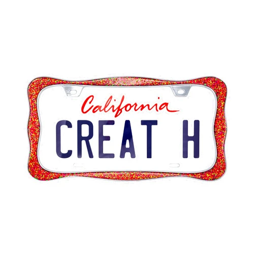 Creathome 3D Shining License Plate Frame, Chrome with Shining Red Chunky Gliter, Pure Zinc Alloy Metal