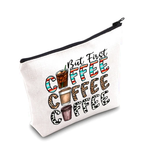 LEVLO Leopard Coffee Cosmetic Make Up Bag Coffee Lover Gift But First Coffee Make Up Zipper Pouch Bag For Coffeemaker (But First Coffee)