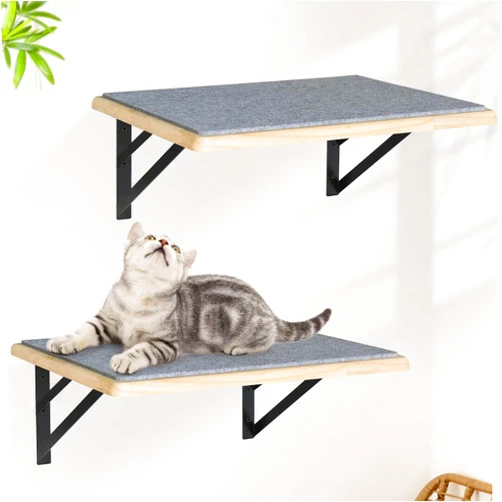 GADKE Burlywood Cat Furniture Indoor Set of 2: Wood Shelves with Scratching Pad, Climbing Shelf for Sleeping & Playing, Window Perch for Big Cats