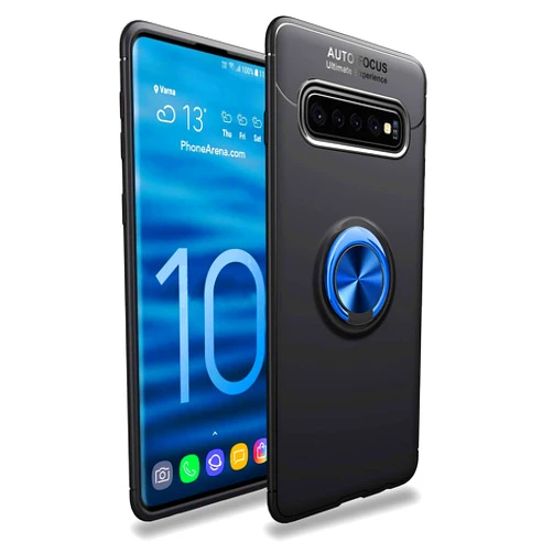 iCoverCase for Samsung Galaxy S10 Plus (S10+) Case with Ring Holder, Rotatable Matal Ring Kickstand [Work with Magnetic Car Mount] Shockproof Ultra-Slim Protective Case (Blue+Black)