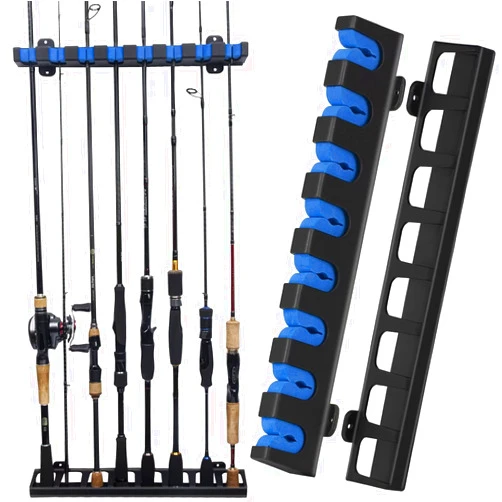 THKFISH Fishing Rod Rack Fishing Rod Holders Wall Mount Vertical/Horizontal Fishing Pole Holders for Garage Room, Boats Store 6/8 Fishing Rod Combos,1pair