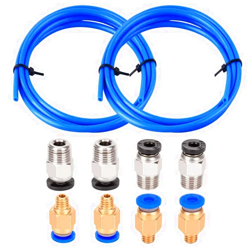 Aokin 2 Pcs PTFE Bowden Tubing (1.5m each) in Blue for 1.75mm Filament, with 4 M6 and 4 M10 Pneumatic Fittings for Creality Ender 3/3 Pro, Ender 5/5 Pro, CR-10/10S 3D Printers