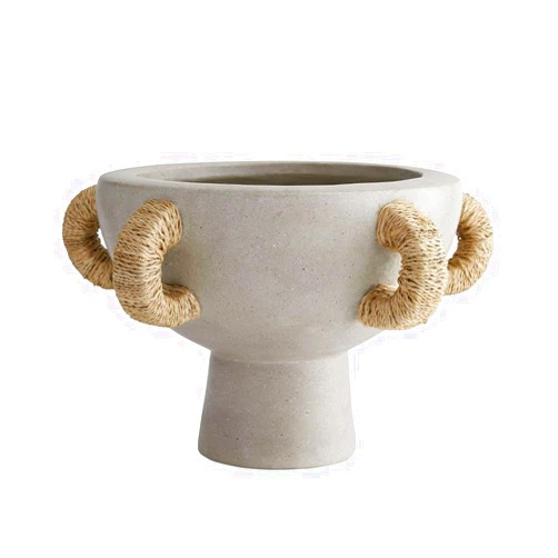 Arteriors Clyde Centerpieces, Containers, Vase, Fossil Gray Terracotta/Natural Rope