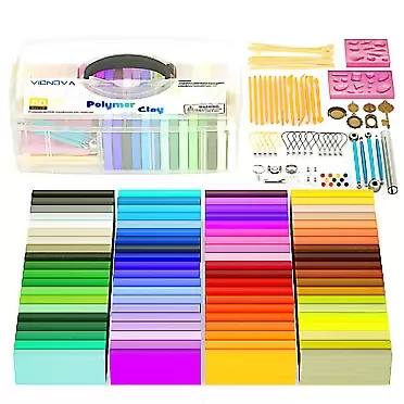 VICNOVA 80 Colors Polymer Clay, Modeling Clay with Multiple Clay Tools and Accessories, Starter Kit Clay for Kids, Non-Stick, Non-Toxic, Ideal DIY Gift for Kids Multicolored-A