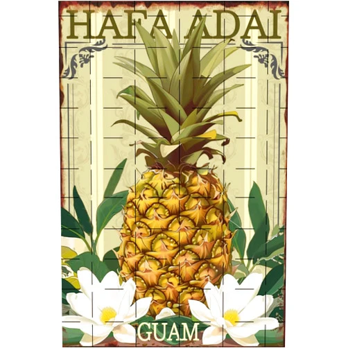 SUAKIT Hafa Adai Guam Wall Art Decor Metal Tin Sign Pineapple With Flowers for Home Living Room Bedroom Garden Garage Cafe Wine Bar Decor 8x12 inch