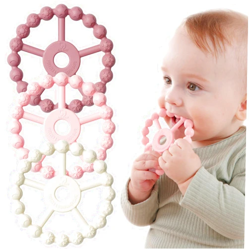 Seposeve 3 Pack Ring Teether Baby Infant Toys, Silicone Teething Ring Toys for Babies 0-6 Months, Seposeve Baby Teethers 6-12 Months 12-24 Months, Easy to Grasp Toy, Baby Teething Relief, Purple Pink White