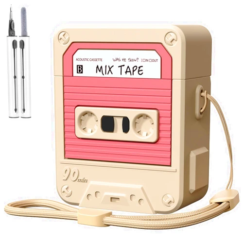 KOREDA Compatible with AirPods Case Cover with Cleaner Kit, Funny Cassette Tape Design Case for AirPod 1st/2nd Generation Charging Case, Cute Cartoon Silicone Protective Case for Apple AirPods