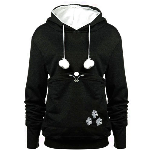 Jessie Womens Pouch Hoodie Big Kangaroo Little Pet Dog Cat Carrier Sweatshirts (Black,M)