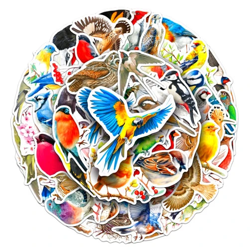 Jczzywsw 50 PCS Watercolor Bird Stickers, Waterproof Vinyl Vintage Avian Decals for Laptop, Luggage, Skateboard, Phone, Fridge, Trendy Stickers for Teens, Adults, Boys and Girls(Bird)