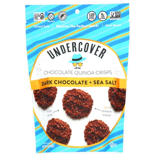 DOGNNAK 4465017-UNDERCOVER CHOCOLATE CO Dark Chocolate & Sea Salt Quinoa Crisps, 3 OZ (Pack of 12)