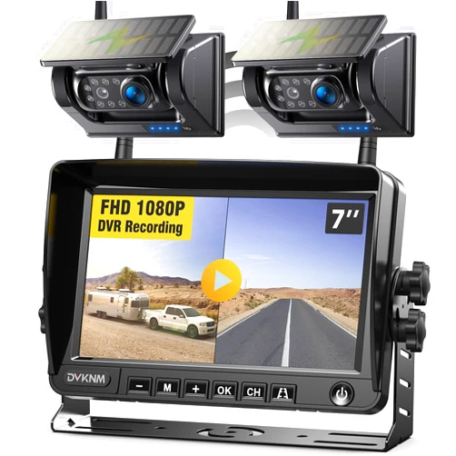 DVKNM 2 Magnetic Solar Wireless Backup Camera HD1080P 3 Mins DIY Installation DVR 7