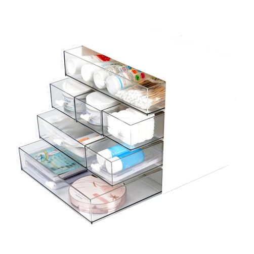 OSteed Desk Craft Organizer and Storage with 7 Flat Drawers, Stackable Plastic Desktop Accessories & Workspace Organizer for Office Stationary, Makeup Skincare, Sanitation Supplies, White