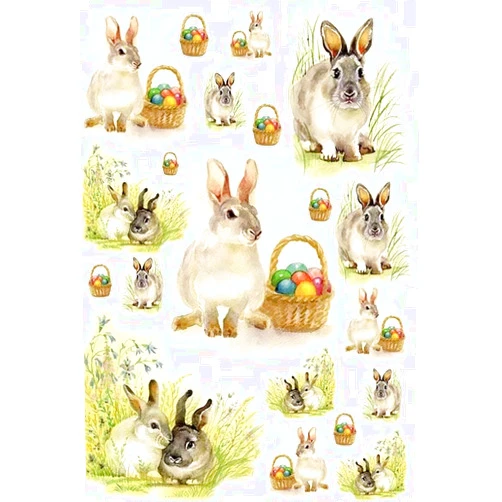 European Excellency Rice Paper for Decoupage A4, Craft Paper, Decoupage Paper Vintage, Vintage Easter Paper (Easter Bunnies Collage - 2 Sheets)