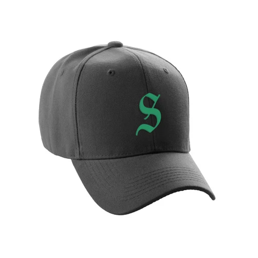 Daxton Structured Baseball Hat Cap Curved Visor Black Old English Font Alphabet A to Z